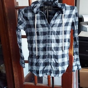 Button up shirt with hood